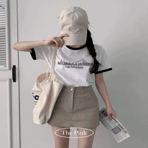 [데일리템/브랜드공정] 제냐 루즈핏 배색 링거 프린팅 세미 크롭 반팔티 (3color)