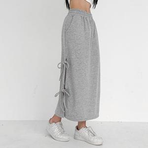 예쁜핏✨무지 리본 트임 롱 스커트 국산단독/핏보장/ 롱치마 트레이닝 끈 리본 트임 밴딩 편한 기본 면  블프 단독 제작 국내산 고퀄 하체커버 허리밴딩 러블리