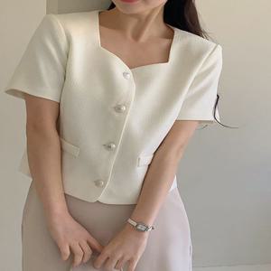 오엔브디 트위드 하트넥 반팔 자켓(여름/신상/여름신상/데일리/데이트/데일리룩/데이트룩/하객룩/페미닌룩/오피스룩/출근룩/캐주얼룩/빅사이즈/자체제작/120사이즈)
