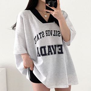 [빅사이즈] 왕박시 오버핏 네바다 카라 배색 반팔 티셔츠 3color