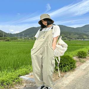 [????조거, 와이드] 필드 오버핏 카고 멜빵바지, 오버롤 조거팬츠 캠핑룩