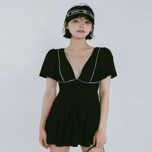 [당일배송] 비치룩 모던 블랙 반팔 원피스 수영복