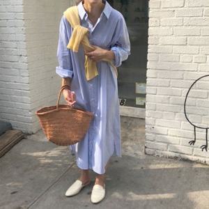 바스락 루즈핏 스트라이프 롱셔츠 원피스 2col