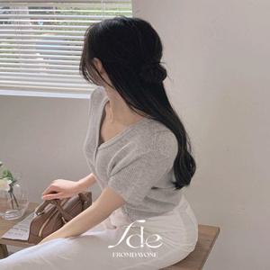 Made)어라운드 브이넥 반팔가디건(골지/썸머/세미크롭/데일리룩)