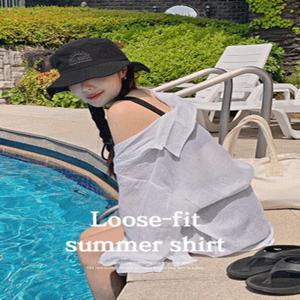 [살안타템❄️] 썸머거즈 여리핏 카라넥 시스루 긴팔셔츠(44~99) (여름셔츠-썸머셔츠-자외선차단-데일리룩-캐주얼룩-빅사이즈-체형커버-휴양지룩-바캉스룩-장마룩-장마템)