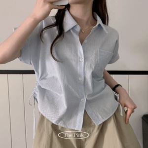 [????여름 인기급상승/너드룩/허리쏙핏] 샬로 스트라이프 옆셔링 반팔 셔츠 남방 (4color)