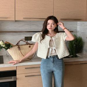 브리아나❤️ 리본 크롭 노카라 반팔 자켓 [하객룩 추천????]