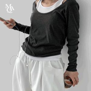[MNQ MADE] 브리트 딥 유넥 롱슬리브 티셔츠 (나시SET)
