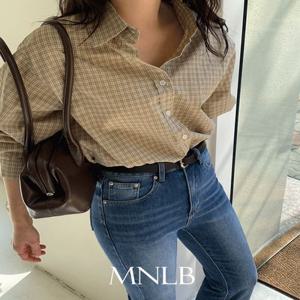 [????시즌오프] [체크셔츠/봄셔츠][직진배송][MNLB] 파커 스티치 단작 빈티지 체크 코튼 셔츠