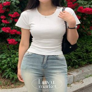 허리잘록~팔뚝살소멸! 캐리 라운드넥 잘록핏 반팔티 4color [슬림핏반팔/팔뚝살커버/말라보이는/기본티/기본반팔/팔뚝살삭제/직장인반팔/출근룩]