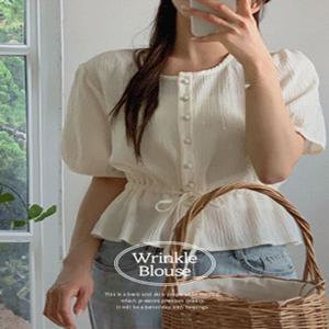 [링클프리/구김DOWN/쾌적함????][MADE]  포듀 링클지 허리스트링 퍼프 반팔 블라우스(44~110)(빅사이즈블라우스-링클프리블라우스-퍼프블라우스-반팔블라우스-스트링블라우스-여름블라우스-여름하객룩)