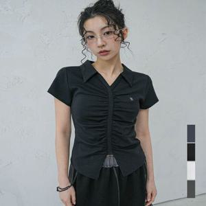 V Shirring Collar Tee - 4COL