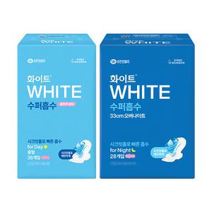 화이트 수퍼흡수 중형 36P, 1개 + 오버나이트 28P, 1개