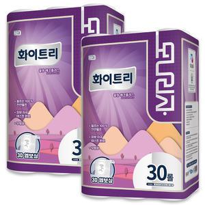 모나리자 화이트리(21m) 3겹 30롤x2개(60롤) 100% 천연펄프 두루마리휴지 화장지