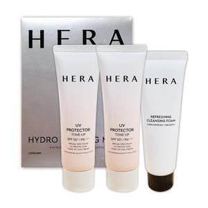 헤라 UV 프로텍터 톤업 2종 세트 50ml 2개 리플레싱 클렌징 폼 50g 카밍 마스크 4장