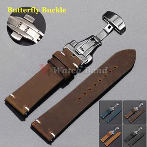 22 19 스트랩 18 손목 팔찌 버클 스티칭 시계 21 24MM 가죽 밴드 나비 소가죽 20