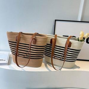 로프 가죽 스트랩 여자 숄더백 여름 심플 왕골 가방 (WFFFHGV)