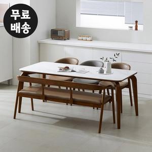 [벤티스가구]지젤 화이트 세라믹 6인용 벤치형 식탁세트 포세린 테이블 주방 북유럽(1800)