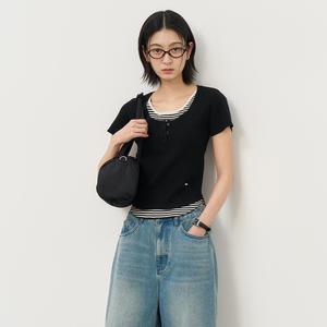 WOMAN 스트라이프 레이어드 풀오버 [BLACK] / WBE2L05536