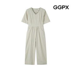 [GGPX]V넥 포켓 롱 반팔 린넨 점프수트 (GP4OP072F)
