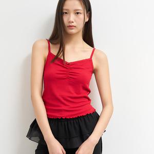 WOMAN 로즈 브이넥 셔링 슬리브리스 [RED] / WBE2L01538