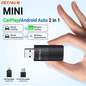 GetPairr 무선 CarPlay 동글 안드로이드  어댑터 플러그 앤 플레이 WiFi 고속 연결 장착된