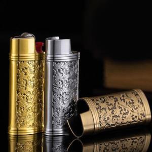 빈티지 BIC J5 가스 라이터 커버 홀더 파우치 아라베스크 중공 조각 금속 케이스 보호
