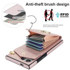 삼성 갤럭시 S25 울트라 5G 지갑 커버, 강화 유리 스크린 프로텍터 및 RFID 차단 링 스탠드 신용 카드 홀더 셀 25S S 25 여성 남성 로즈 골드용 케이스