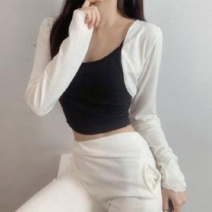 [비위치] 물결 프릴 크롭 미니 볼레로 가디건
