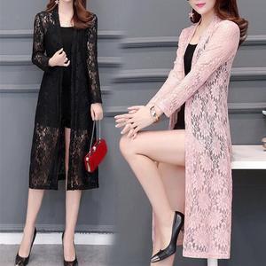망사 가디건 여자 메쉬 롱가디건 여성용 여름 자외선 차단 의류 셔츠 긴 여성 소매 레이스 코트 숄 아우터