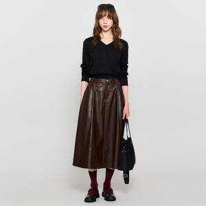 WOMAN 페이크 레더 핀턱 롱스커트 [BROWN] / WBD3L13504