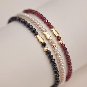 14K 금볼 물고기 행운팔찌 JPBDB577[3종택1] 사이즈18.5cm) 가넷 스피넬 비즈 진주