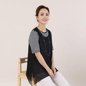 애비뉴투지 엄마옷 한결 가벼운 쉬폰 시스루 라운드 조끼 V05010