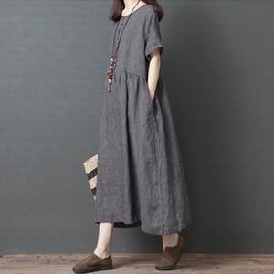 드레스 가을 여성 여름 린넨 버튼 원피스 혼방 2XL