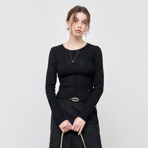 WOMAN 레이스 핀턱 롱 슬리브 티 [BLACK] / WBE1L01509
