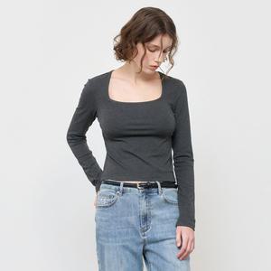 WOMAN 슬림 스퀘어넥 롱 슬리브 티 [CHARCOAL] / WBE1L01505