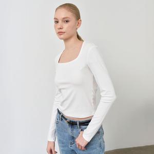 WOMAN 슬림 스퀘어넥 롱 슬리브 티 [WHITE] / WBE1L01505