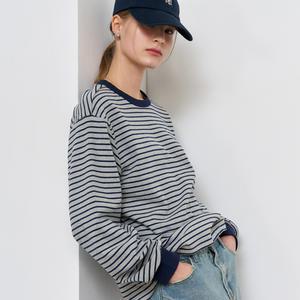 UNISEX 베이직 스트라이프 롱 슬리브 티 [MELANGE GREY] / SBE1U01005-WOMAN