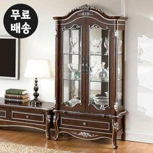 럭셔리 엔틱 원목 대형 유리 거실 진열장 장식장