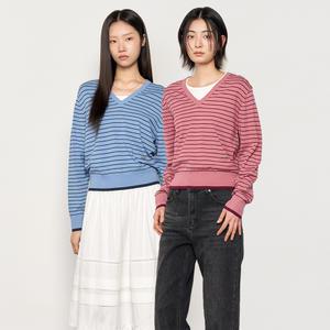 WOMAN 브이넥 스트라이프 풀오버 [3COL] / WBE1L05514