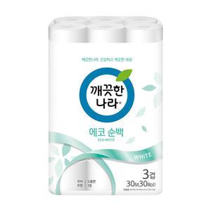깨끗한나라 에코순백 화장지 3겹 30m 30롤 두루마리 휴지