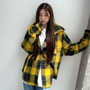 오버핏 플란넬 체크 후드셔츠 2color