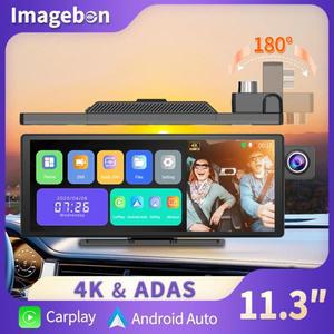 11.3인치 Imagebon H50 대시 캠 4K ADAS 무선 CarPlay  Android Auto 3채널 녹화 시간 경과 24시간 후방카