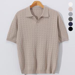 [후앙스]꽈배기 비스코스 오픈 카라넥 반팔 니트 티셔츠 GOCT5074