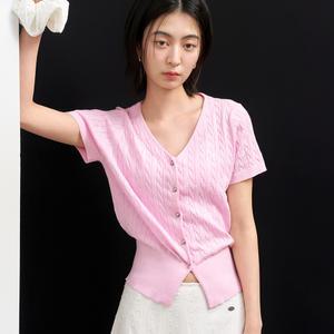 WOMAN 텐셀 브이넥 케이블 가디건 [PINK] / WBD2L43545
