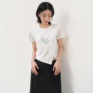 WOMAN 언밸런스 실켓 스판 아트웍 반팔티 [WHITE] / WBE2L01540