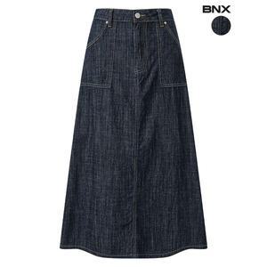 [하프클럽/BNX]여성 A라인 밴딩 데님 롱 스커트