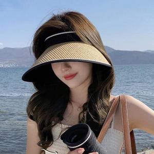 여성 라탄 썬캡 자외선차단 여름 돌돌이 모자 통기성 땀흡수 휴대용