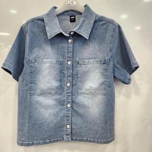 [애플핑크] HC07 데님 크랍 반팔 셔츠 데님 크랍 반팔 셔츠 JBK1U342GST (S33991687)