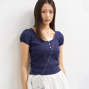 WOMAN 버튼 레이어드 반팔티 [NAVY] / WBE2L01544
